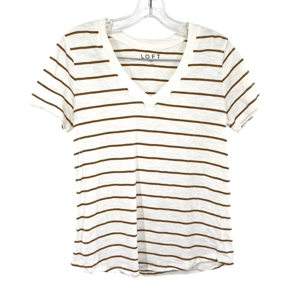 Loft Striped V-Neck Cotton Tee Shirt XS